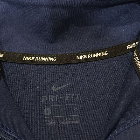 Nike running dri fit navy blue logo stripped quarter zip size small - Picture 2 of 5